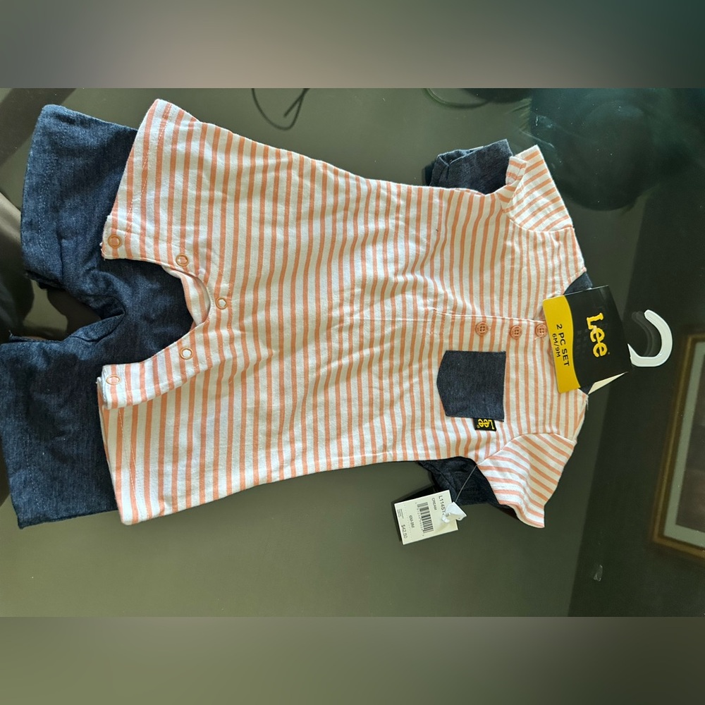 Lee Infant Navy Top with Cream & Peach Striped Bottom